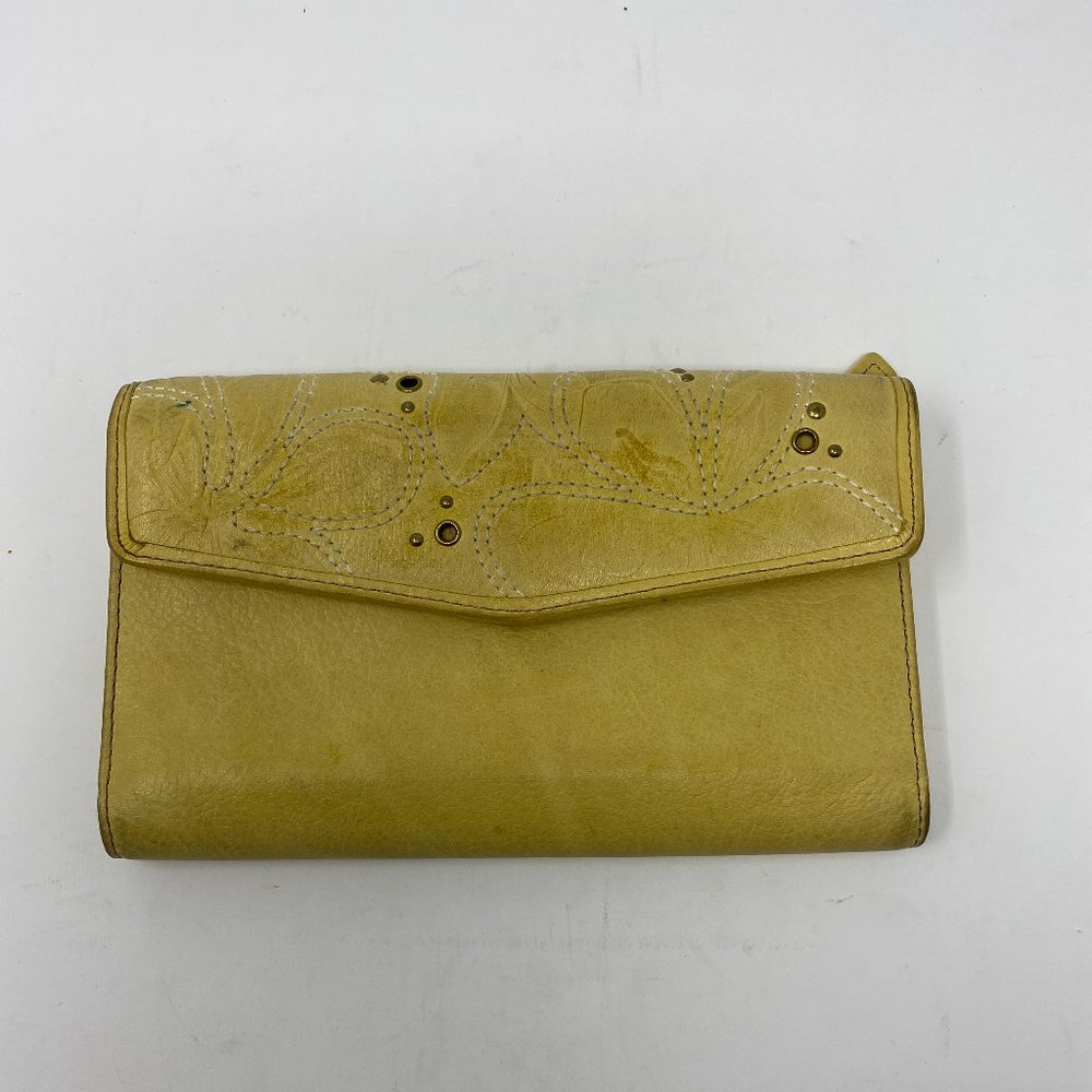 Fossil Yellow Genuine Leather Trifold Wallet Clutch Organizer Vintage